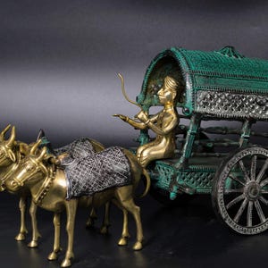 Messing Bull Warenkorb Prunkstück in Schwarz / Grün / Messing Finish, 11,5 "Zoll Indian Bailgadi, Messing Wohnkultur Artikel, Indian Home Decor Vintage Decor