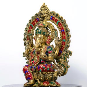 Messing Ganesha Statue in Stein Finish 15 Zoll Ganesh Idol für Home Tempel, Hindu Gott Murti, Kompaktes Messing Ganpati, Spirituelles Dekor Geschenk Bild 9