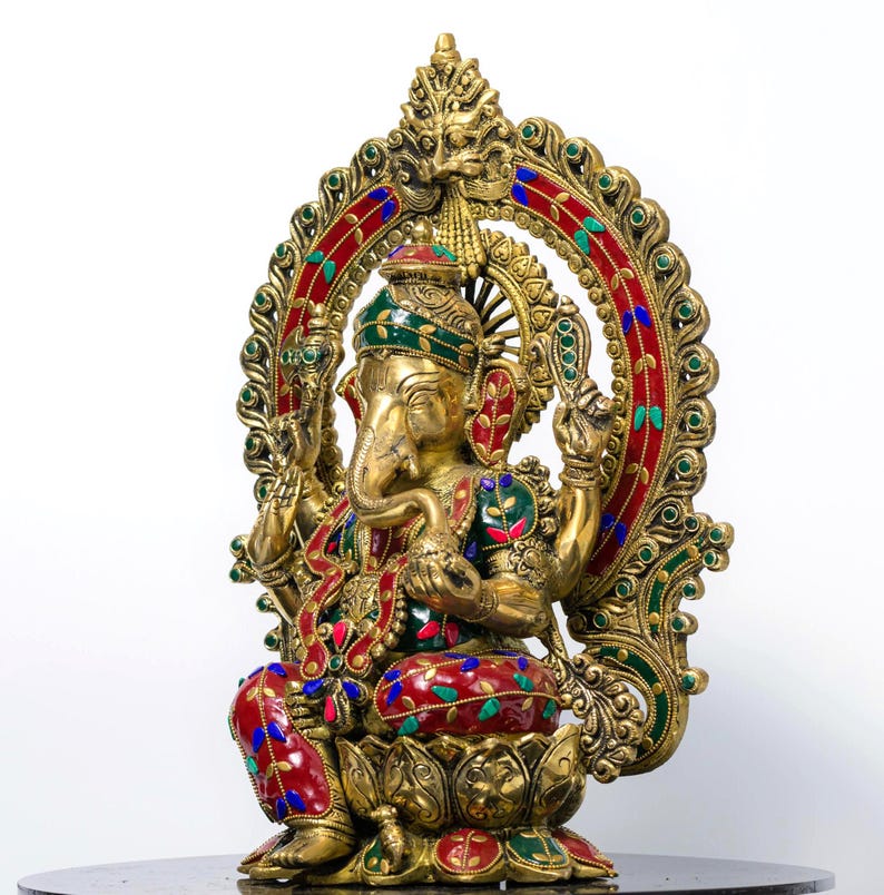 Messing Ganesha Statue in Stein Finish 15 Zoll Ganesh Idol für Home Tempel, Hindu Gott Murti, Kompaktes Messing Ganpati, Spirituelles Dekor Geschenk Bild 9