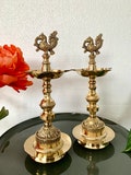 Pair of Brass Annapakshi Kuthu Vilakku Diyas, Peacock Nilavilakku Set of 2, Glossy finish Kerala Oil Lamps, Diwali decor, Housewarming gifts