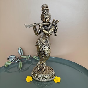 Brass 10&quot; Inch Lord Krishna Statue; Krishna Figurine;Flute Krishna Hindu Divine God;Gopal Krishna;Lord Vishnu Deity;Pooja Temple Mandir;
