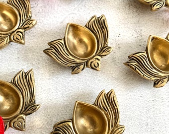 Lot 6 Lampes à Huile Laiton Indien Kuber Diya Avec Mèches - Traditionnel Diwali Pooja
