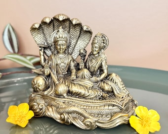 Brass Vishnu Lakshmi Statue Laxmi Narayana Swami Idol Divine Narayan and Lakshmi Sculpture Sheshanaga Vishnu Home Temple Decor gifts