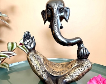 Estátua de Ganesha em Latão de 20 cm, Ídolo Moderno de Ganesha em Latão para Decoração de Casa, Estátua Única de Ganesha, Vinayaka Moderno da Boa Sorte, Ganesha para Presente Indiano