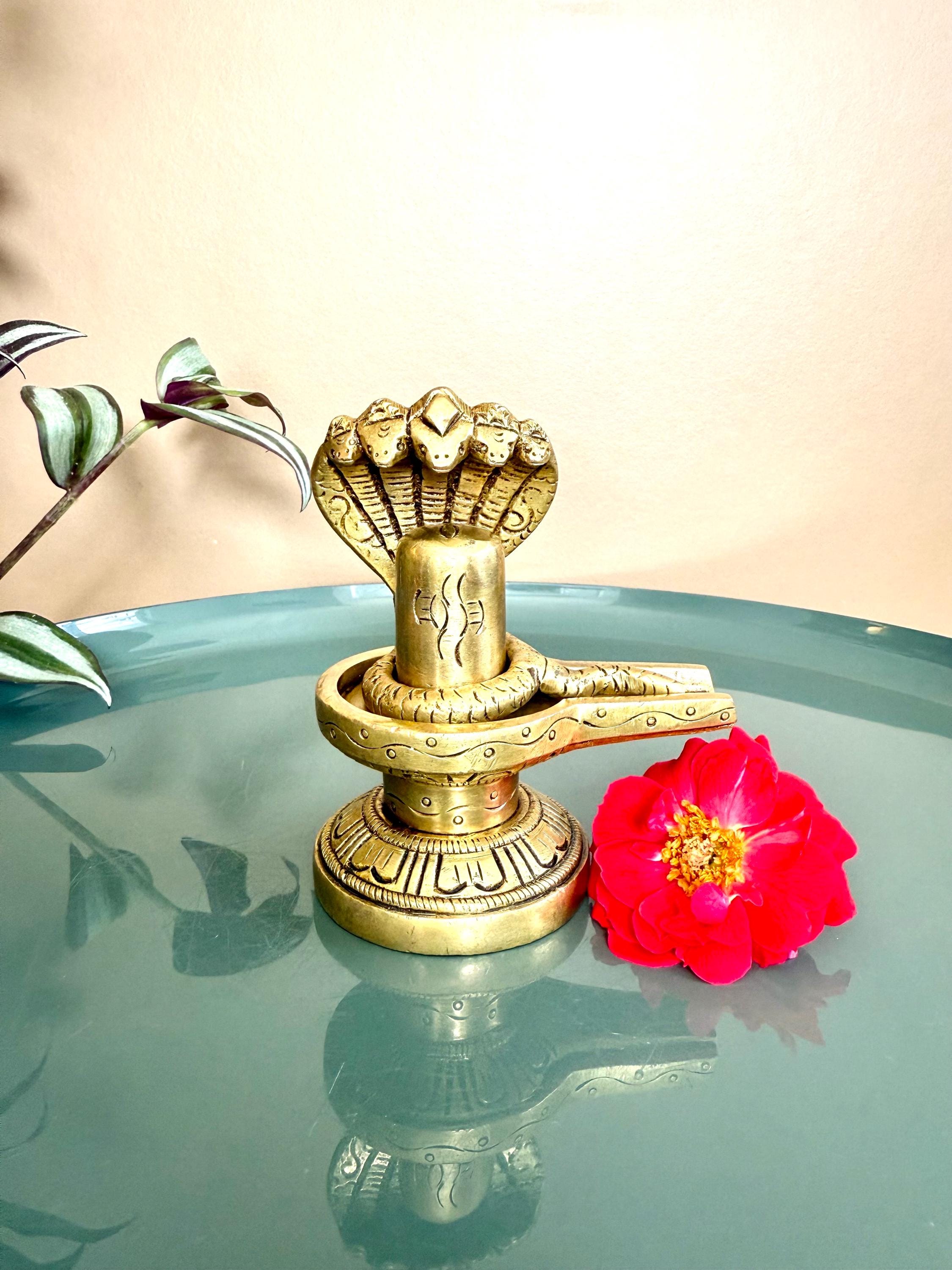 Brass Shiva Lingam Statue Naga Shivling for Home Temple Puja Decor