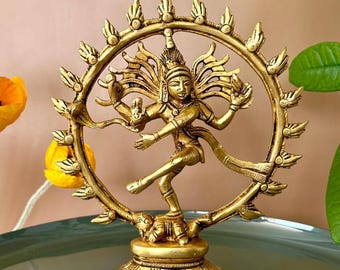 Messing Nataraja-standbeeld, Lord Shiva-beeld, dansend Shiva-idool, Lord of Dance, Shiva Nataraja, Nataraja-sculptuur, huistempel Mandir-altaar