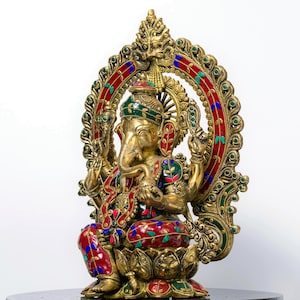 Messing Ganesha Statue in Stein Finish 15 Zoll Ganesh Idol für Home Tempel, Hindu Gott Murti, Kompaktes Messing Ganpati, Spirituelles Dekor Geschenk Bild 4
