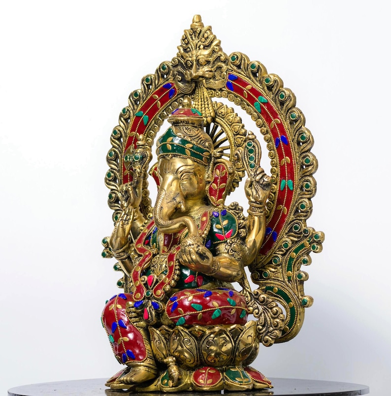 Messing Ganesha Statue in Stein Finish 15 Zoll Ganesh Idol für Home Tempel, Hindu Gott Murti, Kompaktes Messing Ganpati, Spirituelles Dekor Geschenk Bild 4