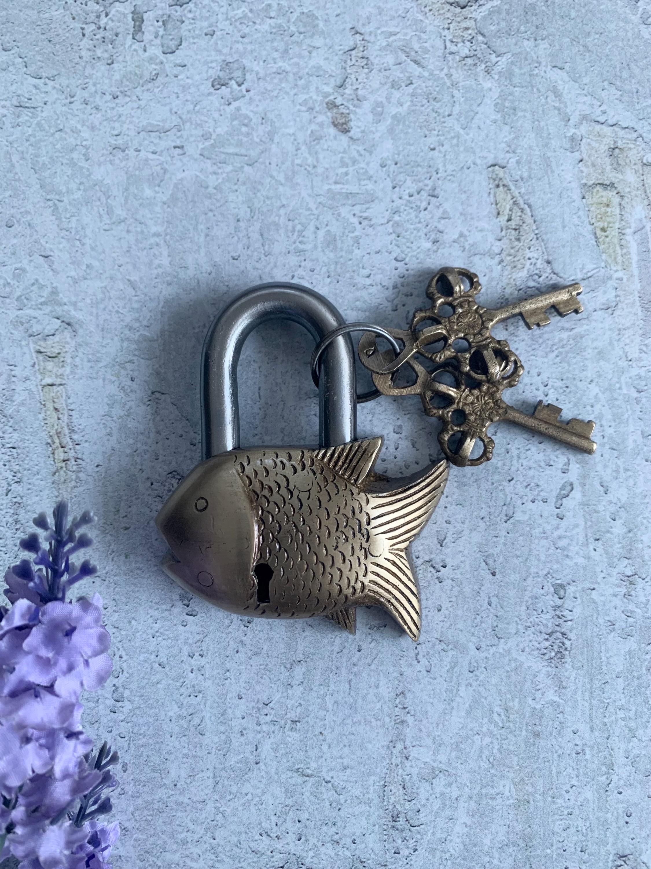 Handmade Lock Auspicious Brass Fish Padlock – Indian Temple Lock, Handmade Gate Lock ...