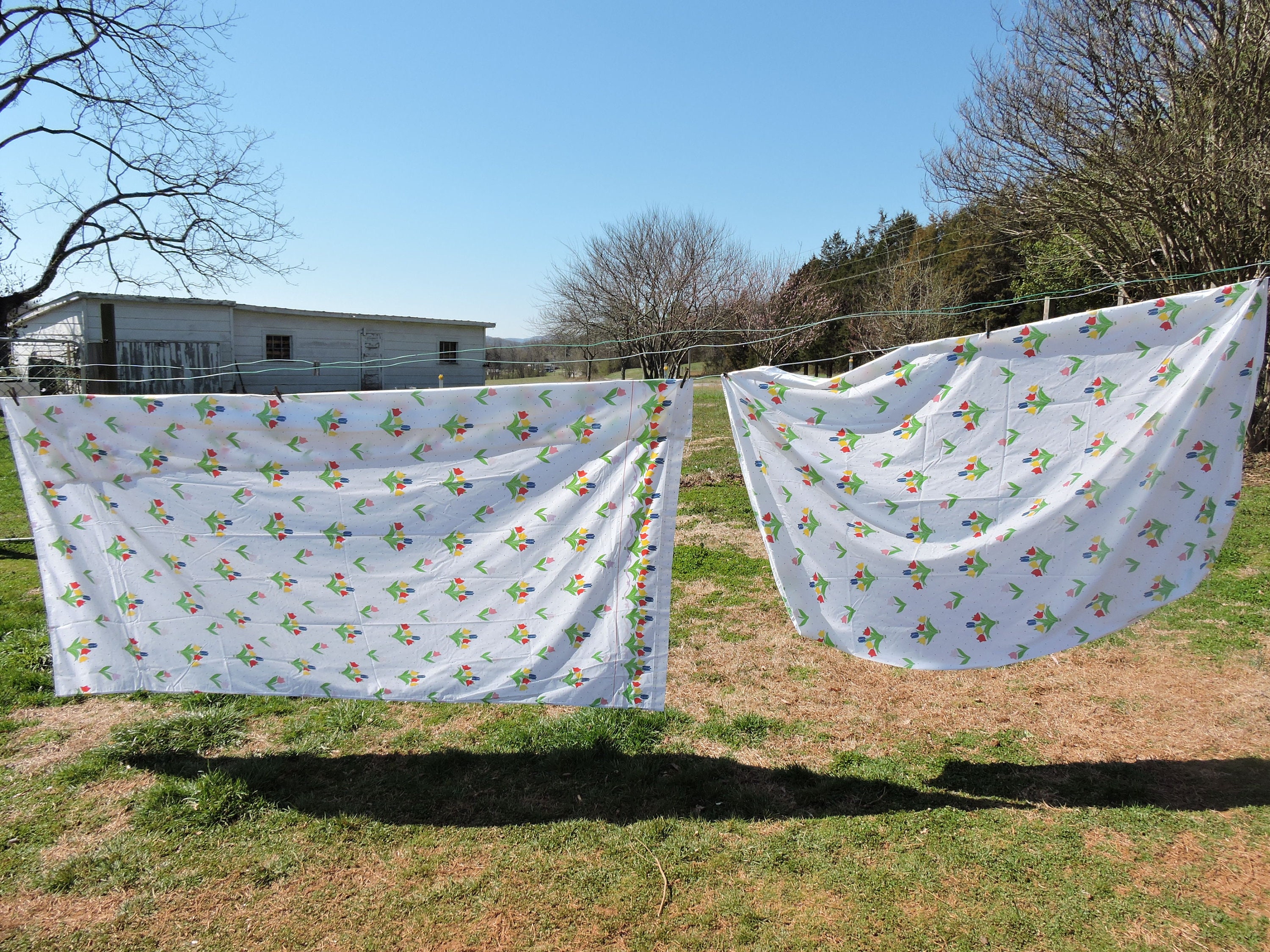 Cannon No Iron Percale Twin Sheets Fitted Flat Tulips Standard Etsy