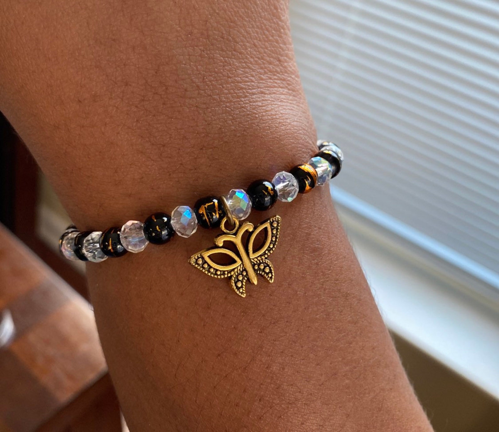 Butterfly beaded bracelet | Etsy