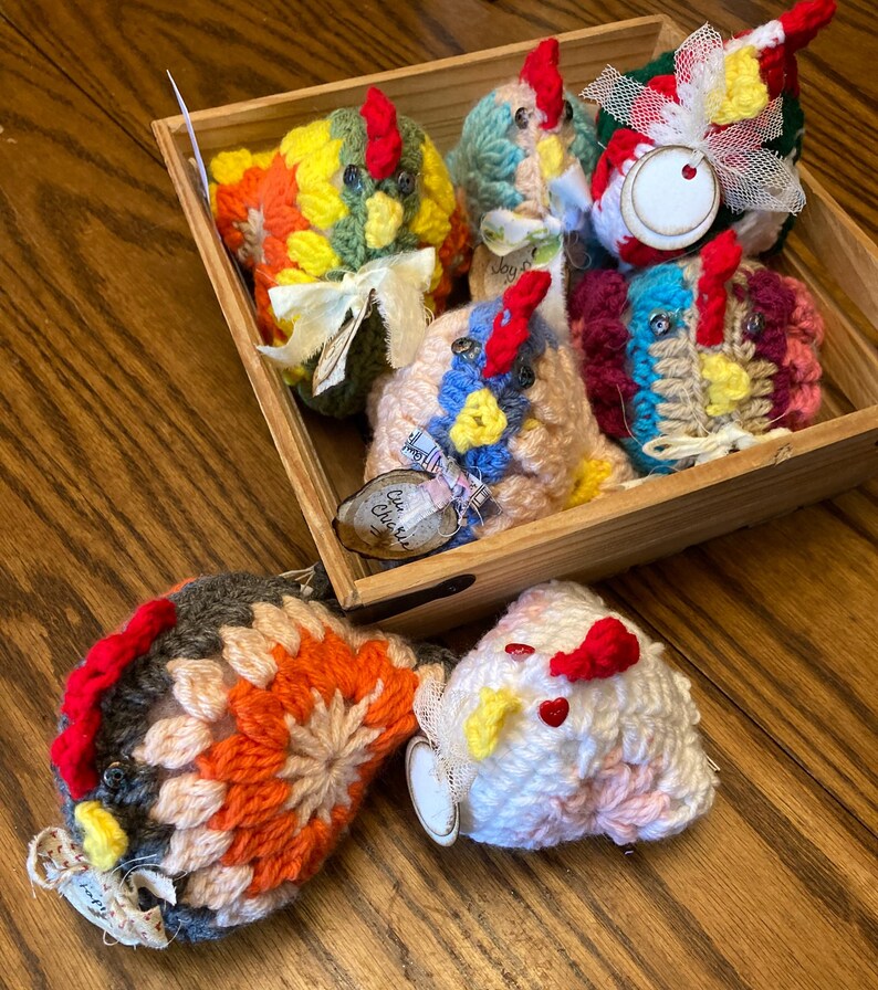 Amigurumi Chickens Crocheted Granny Square Plushie Chickie Handmade ...