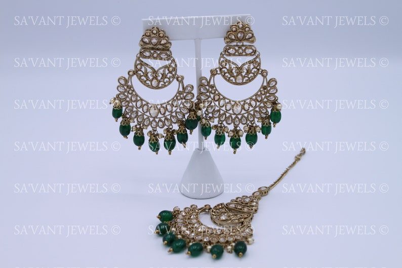 Indian Jewelry Polki Earrings /& Tikka Set