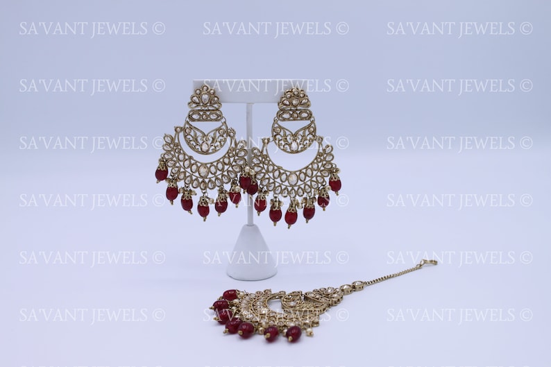 Indian Jewelry Polki Earrings /& Tikka Set