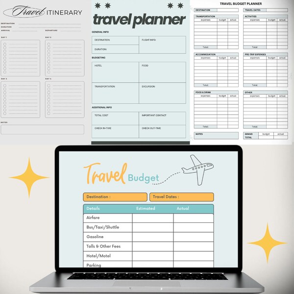 Travel Budget Digital Planner 5 Different Templates | Works With All Devices | Modern, Clean, Easy, Affordable