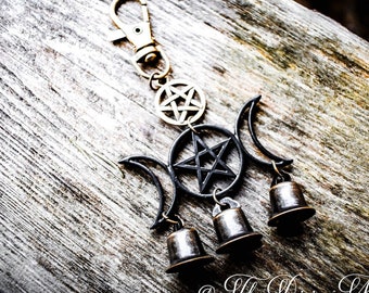 Triple Moon Pentagram Witch Bells - Home Blessing - Home Protection - Protection From Evil & Negativity - Warding - Spell Bells