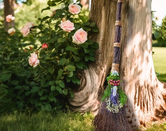 Life Size Crystal Altar Cinnamon Witch Broom / Besom, Protection, Warding, Altar Protection, Jump the Broom, Quartz, Amplify Love