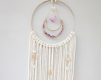 Amethyst Wall Hanging, Amethyst Moon, Macrame, Boho, Boho Decor, Large woven tapestry, Macrame Decor, Wall Decor, Gift, Best Gift, Spiritual