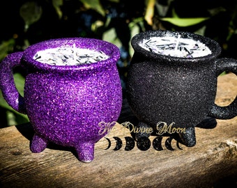 Cauldron Crystal Surprise 8 oz Candle - Free Large Crystal Inside - Crystal Candle - Full Moon Candle - Glitter Candle - Spell Candle -
