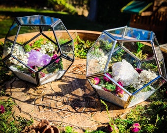 Natural Boho Crystal Garden, Diamond Terrarium, Aura Quartz Point, Crystal Glass Terrarium, Spell Garden, Protection Garden, Earth Elements.