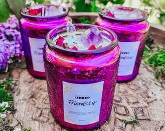 Friendship Crystal Candle, Friendship Crystals Amethyst, Rose Quartz & Clear Quartz Candle, Lemon Lavender Essential Oils, Vegan Candle