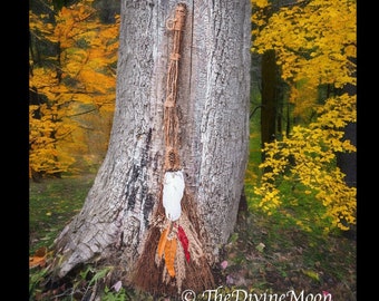 Life Size Sandalwood Harvest Witch Broom Besom, Halloween,Protection, Warding, Altar Protection, Aura Quartz Druzy, Jump the Broom, New Life