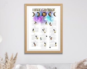 2024 Moon Phase Lunar Calendar, Moon Phases Chart, Full Color Calendar - Celestial - Wall Calendar - Calendar for Display - Moon Art