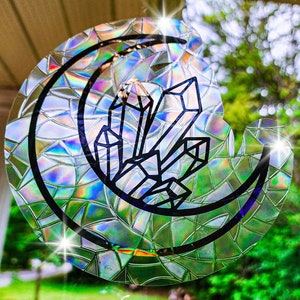 Crystal Moon Celestial Sun Catcher Window Sticker / Rainbow Maker - Stick On Window Decal