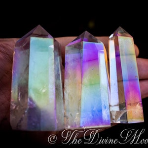 Angel Aura Quartz Crystal Points - Angel Aura Quartz Crystals Towers - Rainbow Quartz Crystals - Angel Aura Quartz Crystal Points