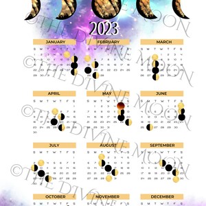 2023 Lunar Calendar / Moon Phases Chart / Printable in Full - Etsy
