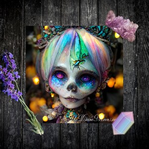 Dark Little Fairy Art Prints by The Divine Moon - Iridescent - Digital Art - Crystals - Wall Decor - Gothic - Single Print