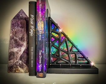 Stained Glass Book End, Rainbow Book End, Gems, Gift for Book Lovers, Book End Decor, Stained Glass Decor, Iridescent Glass, Unique Gift,