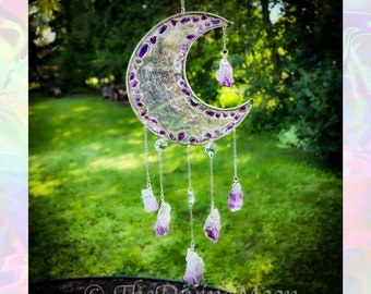Crystal Moon Filled With Amethyst - Lunar Decor - Sun Catcher - Goddess - Quartz Crystals - Crescent Moon Energy - Gift - Crystal Moon