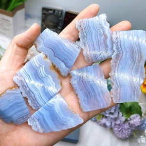 Blue Lace Agate Slab – Natural Polished Crystal Obelisk – 2–4&quot; Decorative Stone Tower – Unique Blue Banded Gemstone for Display