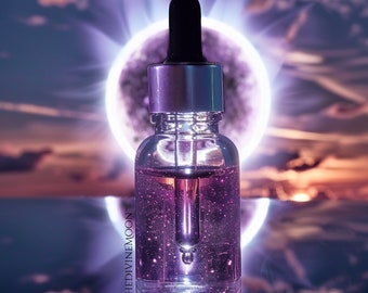 Totales Sonnenfinsternis-Ritualöl - Purpurschimmerndes Körper- & Salbungsöl - Limitierte spirituelle Tropfflasche - April 2024 Aufgeladen