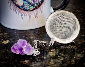 Amethyst Crystal Tea Infuser - Loose Leaf Tea Steeper Tea Strainer -Raw Crystal Tea Ball - Raw stone tea steeper - Gemstone Tea Infuser