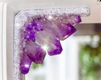 Amethyst Ecke Kristall Dekor - Tür- oder Fensterrahmen Display - Einzigartiger Wohnakzent - Lila Kristallcluster Geschenk - Handgemacht