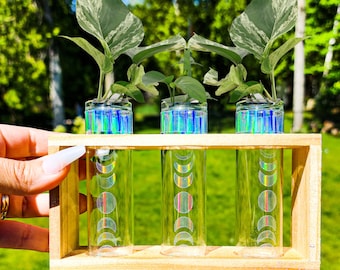Moon Propagation Station - 3 Test Tube Holder for Propagating Plant Cuttings in Water - Plant Room Décor - Plant Lover Mom Gift Idea,