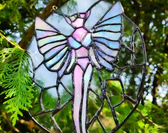 Stained Glass Iridescent Rainbow Fairy, Cottagecore, Sun Catcher, Glass Art, Rainbow Crystal, Fae, Divine Moon Art, Stained Glass Art