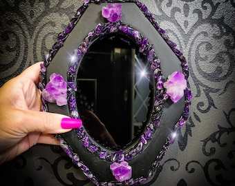 Amethyst Vintage Scrying Mirror - Fortune Telling - Psychic - Divination - Scrying Tool, Gothic Gift- Witchy Gift - Vintage Gift - Divine