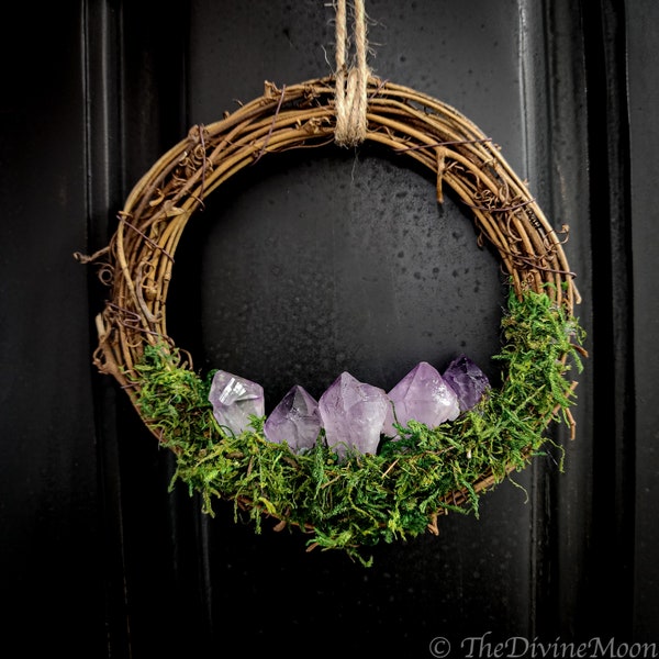 Crystal Amethyst Wreath, Wall Hanging, Cottagecore Decor, Witchy Decor, Witch Gift, Quartz Crystals, Amplify Energy in the Home, Altar Decor