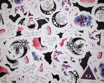 Witchy Sticker Bundle, Crescent Moon, Quartz, Stickers, Planner Sticker, Vinyl Decal, Laptop Sticker, Gift, Spiritual, Witch, Phone decal