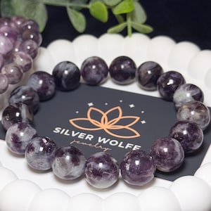 Purple Mica Bracelet, Natural High Quality Lepidolite Beads, Flashy Purple Lavender Mica
