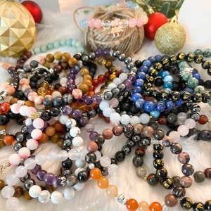 Mystery Grab Bag of Natural Genuine Gemstone Bracelets, Stretchy Elastic Bracelets, Birthstone Handmade Healing Protection Crystal Bracelets