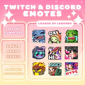 LEAGUE OF LEGENDS Twitch Discord Emotes | Pack of Emotes | Youtube Emotes | Digital File Instant Download