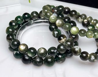 Grünes Lepidolith Armband - auffälliger smaragdgrüner Glimmerstein (16-18 cm)