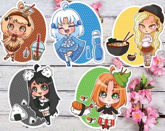 Japanese Food Sticker Pack | Chibi Girl Vinyl Stickers