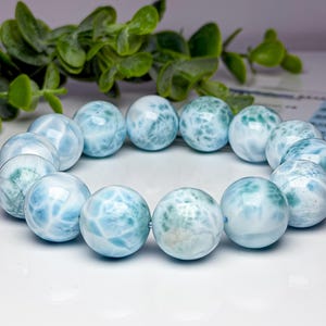 Certified Grade AAA+ 16mm Larimar Pectolite Bracelet - Certificate included