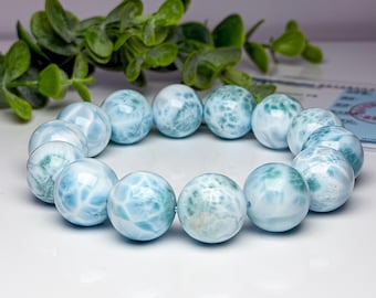 Zertifiziertes Larimar-Pektolith-Armband (16 mm) in AAA+-Qualität – Zertifikat inklusive