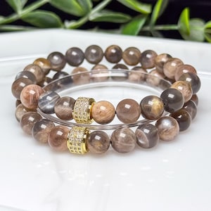 Natural 8mm Black Skeletal Moonstone bracelets - Backbone Moonstone